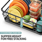 Dish Drying Rack for Kitchen Counter, Large Dish Racks with Drainboard, Kitchen Sink Dish Strainer Rack, Countertop Dish Drainer Rack with Cup & Utensil Holders, Dish Dryer Rack Large Size Black