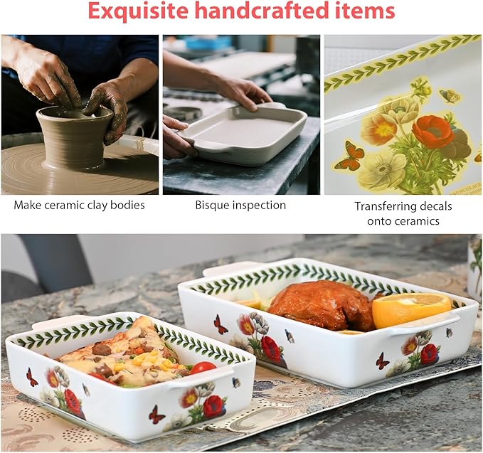 ACMLIFE Ceramic Casserole Dish for Oven, Floral Baking Dishes for Oven Lasagna Pan, Large Baking Dish with Handles, Durable and Oven Safe Pan, for Roasting and Baking, Gift Packaging 2 Pcs Set(13"x8"+10.3"x6.3") (Beauty)