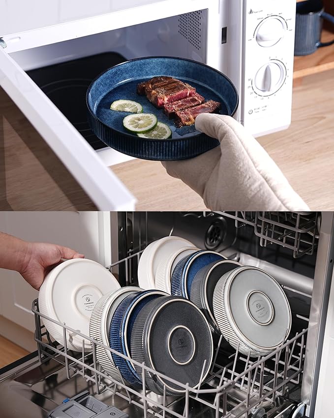 famiware Star 8.25" Pasta Bowls, Large Dinner Bowls Set of 6, Salad Bowl Plates, Shallow Bowls for Eating, Nebulas Blue