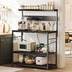 SUPERJARE Bakers Rack with Power Outlets, Microwave Stand, 39.4 X 14.3 Inch Larger Desktop, Kitchen Storage Rack with Adjustable Middle Shelf, 6 S-Shaped Hooks, Coffee Bar Stand, Black