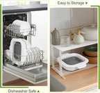 ROTTOGOON Collapsible Colander Set with Strainer Bowl, 2 in 1 Fruit Washing Basket with Strainer, 5 + 3 QT Plastic Colanders for Kitchen, Foldable Double Layered Colanders Bowl for Vegetable, Grey