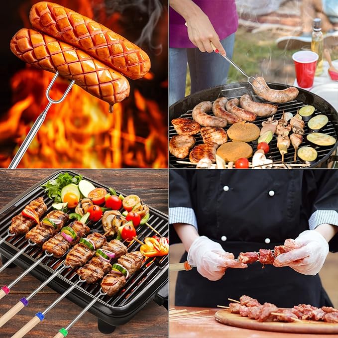 30 Pack Smores Sticks Kit, 32 Inch Marshmallow Roasting Sticks for Fire Pit, Extendable Hot Dog Smores Skewers Camping Accessories Marshmellow Forks Campfire BBQ Grill Tools, 10 Colors