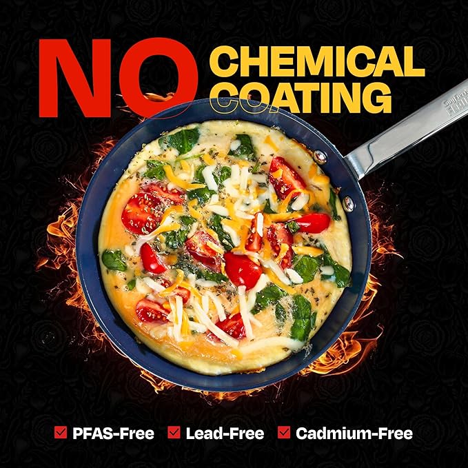 Guy Fieri's Flavortown 15-Piece Ceramic Cookware Set, Nonstick Pots and Pans for Cooking, Easy-Clean Kitchen Cookware, Made without PFAS PTFE PFOA, Induction Compatible, Dishwasher Safe, Blue & White