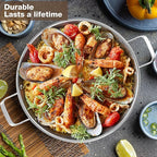 Tri-Ply 18/10 Stainless Steel Paella Pan, 13.5 Inch with Lid | 8-10 Servings, All Cooktop Compatible (Up to 550℉) | Large Stainless Steel Skillet for Outdoor Parties, Family Gatherings & Entertaining