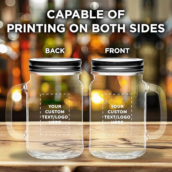 DISCOUNT PROMOS Custom Libbey Handle Mason Jars w/Lids 16 oz. Set of 50, Personalized Bulk Pack - Traditional style, High standard - Clear