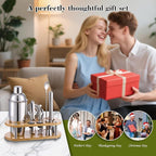 Cocktail Shaker Set Bartender Kit - 11 Pcs Bar Tool Set with Bamboo Stand & All Bar Accessories: Martini Shaker, Strainer,Jigger, Muddler, Mixer Spoon Barware Kit, for Bar, Home Lounge & Party