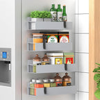 4-Piece Extra-large Capacity Magnetic Spice Rack for Refrigerator, Gray