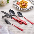 20 Piece Black Red 18/0 Flatware Utensil Set for 4, Include Dinner Knife,Dinner Forks,Dinner Spoons,Salad Forks,Teaspoons,Silverware Set for 4, Dishwasher Safe