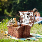 Juvale Picnic Basket for 4 People - 18.1 x 12.2 x 10.2 Inches, Brown, Classic - Complete Wicker Picnic Basket Set with Cooler Bag, Dishes, Utensils & Glasses