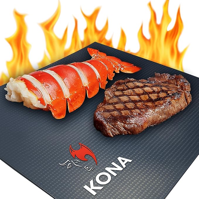Kona BBQ Grill Mats - Non-Stick for Easy Cleanup, Heavy Duty, 600°F, PFOA-Free, Set of 2, 7-Year Warranty
