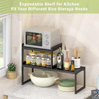 DOLALIKE Expandable kitchen Countertop Organizer, Stackable Cabinet Shelf Organizers, Space Saving Spice Rack Pantry Storage for Bathroom Office Organization (Black, 2 Pack)