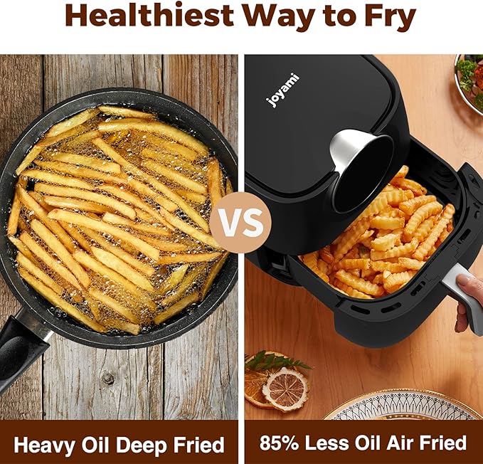 JOYAMI Air Fryer 6 QT, Air Fryer with Window, Online Recipes, 8 Cooking Functions for Air Fry, Bake, Roast, Broil & More, Nonstick Basket Dishwasher Safe, 1700W, Black