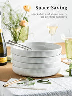 YHOSSEUN 9.75" Pasta Bowls Set of 4, 50 OZ Large Salad Serving Bowls Pasta Plates, White Soup Bowl for Kitchen Meal Prep, Ceramic Shallow Dishes, Clover Stripe