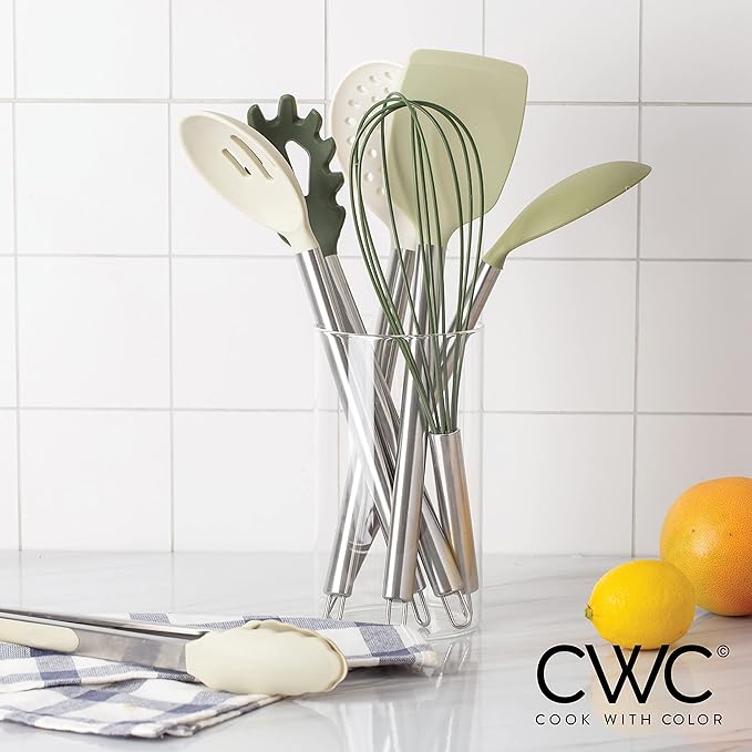 COOK WITH COLOR Silicone Cooking Utensils, Kitchen Utensil Set, Easy to Clean Silicone Kitchen Utensils, Cooking Utensils for Nonstick Cookware, Kitchen Gadgets Set, 10 Pieces, Green