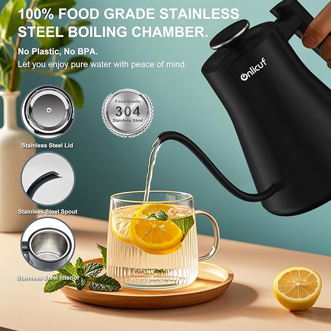 Gooseneck Electric Kettle 0.8L - Matte Black Tea Kettle with Auto Shut Off, Boil-Dry Protection & BPA-Free, Precision Electric Water Kettle for Pour Over Coffee