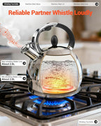 Whistling Tea Kettle for Stovetop, (2.64 Quart-Mirror） Food Grade Stainless Steel Teapot of 5-layer base