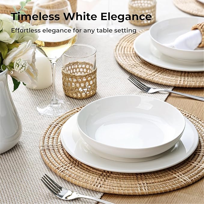 Y YHY Pasta Bowls, 22 Ounces Salad Ceramic Bowl Plate Set of 4, 7.8 Inch Porcelain Pasta Bowls for Serving Dinner and Salad，Wide and Shallow Bowls Set, Microwave and Dishwasher Safe, White