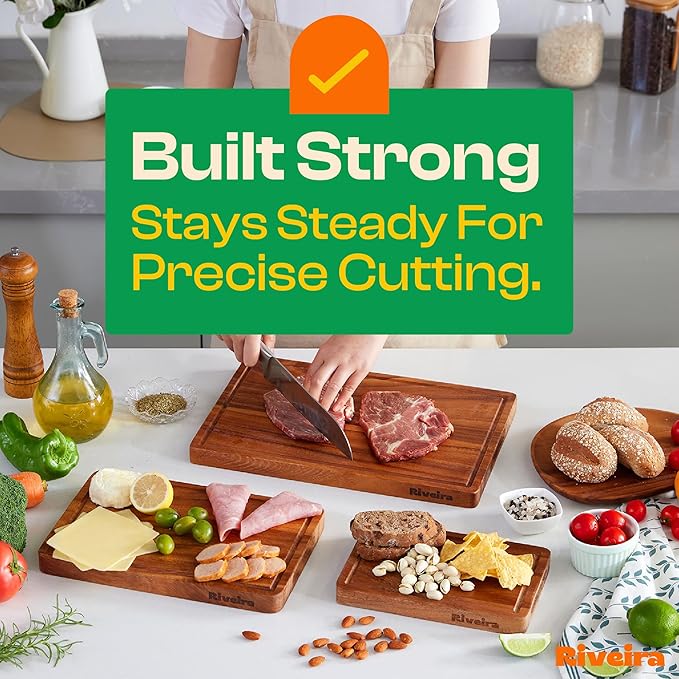 Riveira Walnut Cutting Board Set – Versatile And Durable: Set Of 3 Pcs Rectangular Wooden Cutting Board – Natural Wooden Cutting Boards For Kitchen – Complete Walnut Wooden Chopping Board