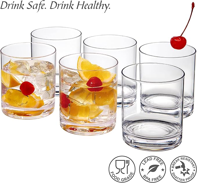 Amazing Abby - Probity - 12-Ounce Plastic Tumblers (Set of 6), Plastic Drinking Glasses, Reusable Plastic Cups, BPA-Free, Shatter-Proof, Dishwasher-Safe (Made of Plastic, NOT Glass)