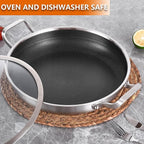 DELARLO Skillet With Lid,Tri-Ply Stainless Steel Pan,12 Inch Non Stick Paella Pan,Skillets And Frying Pans,Nonstick skillet Kitchen Oven Safe Skillet,Heavy Duty Style