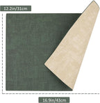 SUEH DESIGN Leather Placemats Set of 6 Reversible Table Mats Heat Resistant Waterproof No-Slip Place Mats for Dining Table Kitchen Parties, Dark Green and Beige