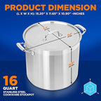 NutriChef 16-Quart Stainless Steel Stockpot - 18/8 Food Grade Heavy Duty Large Stock Pot for Stew, Simmering, Soup, Includes Lid, Dishwasher Safe, Works w/Induction, Ceramic & Halogen Cooktops