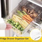 2 Pack Refrigerator Organizer Bins Stackable Fridge Organizer Set with Pull-out Drawer Clear Vegetable Fruit Storage Containers for Kitchen Pantry Organization