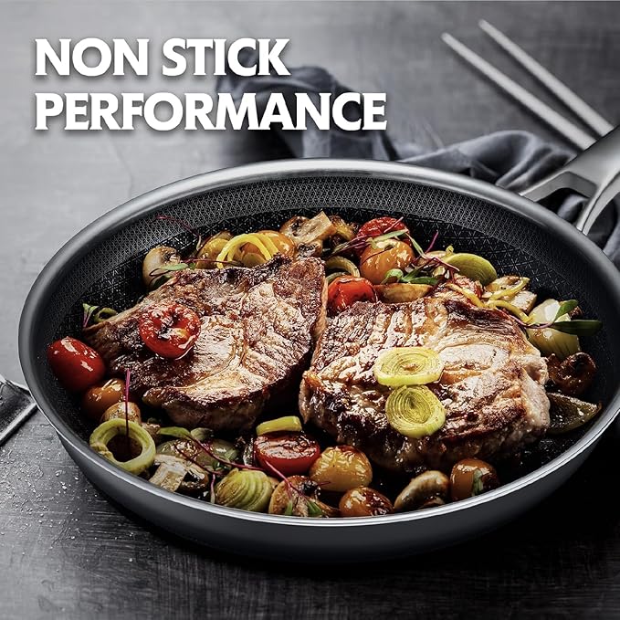 Non Stick Frying Pans Set,Hybrid Pan Set(8+10+12inch) Frying Pans Nonstick for cooking,PFOA Free Induction Cookware Sets,non stick Stainless Steel Skillets,Dishwasher and Oven Safe Kitchen set