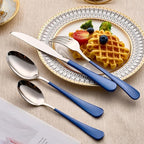 20-Piece Dark Blue Silverware Set 18/0 Stainless Steel Silverware Set Dark Blue Handle Cutlery Set Service for 4 Dinner Knives Forks Spoons Set Flatware Set Finish Dishwasher Safe