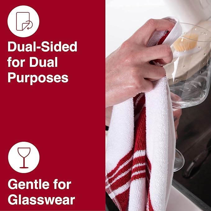 All-Clad Dual-Purpose Kitchen Towels: Highly Absorbent - 100% Cotton, 17"x30" Dish Towels for Cleaning & Drying Dishes & Glassware, 3-Pack, Chili