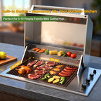 34-Inch Premium Built-In Liquid Propane Griddle for Outdoor Kitchen, 3-Burner Heavy Duty Stainless Steel Flat Top Grill with Lid, 48,000 BTUs, Large Cooking Area for BBQ Island, Outdoor Cooking,Silver