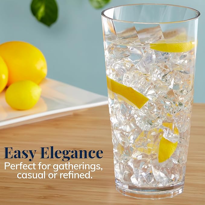 US Acrylic Optix Plastic Reusable Drinking Glasses (Set of 8) 20oz Water Cups in Clear | BPA-Free Tumblers, Made in USA | Top-Rack Dishwasher Safe