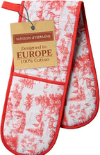 Maison d' Hermine Double Oven Mitts 100% Cotton 7"x35" Double Oven Mitt Heat Resistant BBQ Cooking Gloves with Loop, Baking, Grilling, Home, Kitchen, Handling Hot Pans (Winter Jouy)