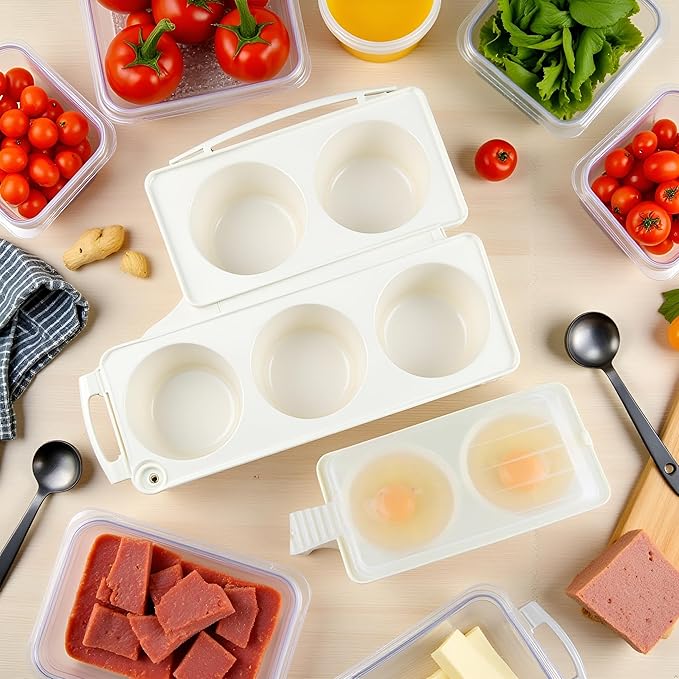 1Pc White 2 Slots Microwave Oven Egg Steamer Poacher Cooker, Rectangular,Poach Eggs, Boil Eggs, Cook Eggs, Steam Eggs Egg Poachers Specialty Cookware (2 Eggs Capacity)
