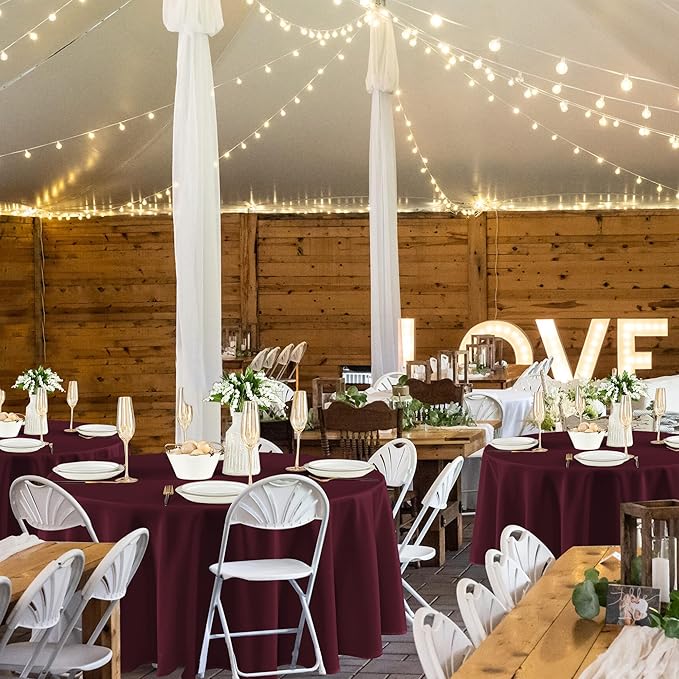 Fitable 8 Pack Round Tablecloths: Stain Resistant Wrinkle Free Circle Table Clothes, Washable Reusable Polyester Table Covers for Wedding Party Birthday Banquet Reception(Burgundy, 120 Inch)