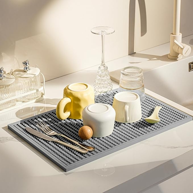 2 Pack Bar Mat, Home Bar Tool Drying Mats, Bar Accessories for The Home Bar Set 18''x12''（Gray） for Bars, Outdoor Camping, Bar for Home