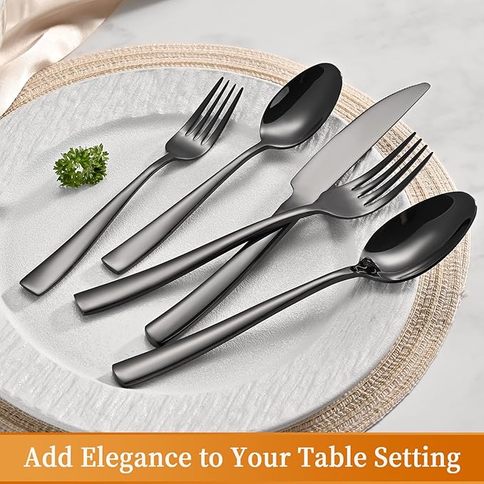 20-Piece Black Silverware Set, Heavy Duty Stainless Steel Flatware Cutlery Set Service for 4, Food-Grade Utensil Sets for Home Restaurant, Dishwasher Safe