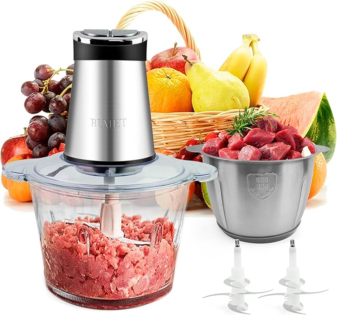 Electric Food Processor Meat Grinder 800W 2x12cups LED Timer Electric Food Chopper Vegetable chopper 3 layers 6 blades for Mincing Puree for home use kitchen aid for pet food,baby food