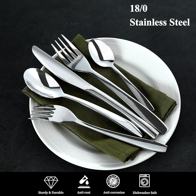 Silverware Set, 20-Piece Flatware Set Cutlery Set Premium 18/0 Stainless Steel,Including Steak Knife Fork and Spoon,Dishwasher Safe,for Home Kitchen Restaurant Wedding
