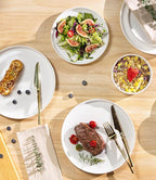 TheTerra Ceramic Dinnerware Sets with Pasta Bowls for 4, 16 Pieces Porcelain Lightweight Plates and Bowls Sets, Scratch Resistant Dish Set, Oven & Microwave & Dishwasher Safe, Bright White