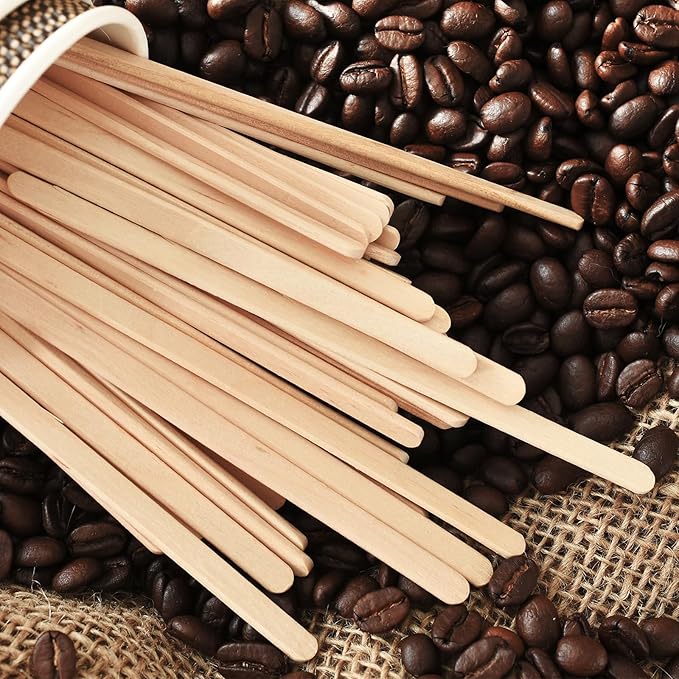 100 Pcs Coffee Stirrers Individually Wrapped, 5.5 Inch Wooden Coffee Stir Sticks, Coffee Stirs Disposable with Smooth Round Ends for Coffee, Cocktail, Drinks Coffee Bar Accessories