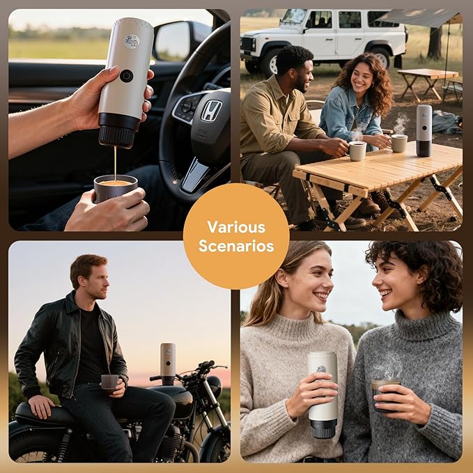 Portable Espresso Machine, Travel Coffee Maker for Camping, Car Coffee Maker Self-Heating with USB-C, 2 in 1 With Ground Coffee & NS Capsule for RV, Hiking, Office,Christmas Gifts for Men(White)