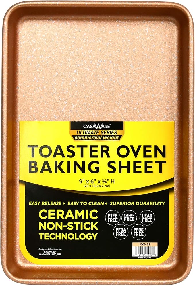 casaWare 9.75 x 6.62 x 0.75-Inch (Exterior) Toaster Oven Ultimate Series Commercial Weight Ceramic Non-Stick Coating Baking Pan (Rose Gold Granite)