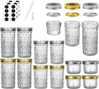 SPANLA 12 Pack Glass Mason Canning Jars With Regular Lids, Ideal for Jam, Jelly, Honey, Wedding Favors, Shower Favors, Baby Foods DIY Spice Jars - 4 OZ x 4, 8 OZ x 4, 12 OZ x 4