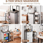 Mini Fridge and Microwave Stand over Refrigerator Storage Shelf with Power Outlet, 5 Tiers Adjustable Bakers Rack Cabinet Coffee Bar Appliance Storage Organizer for Dorm Office Kitchen, Gray