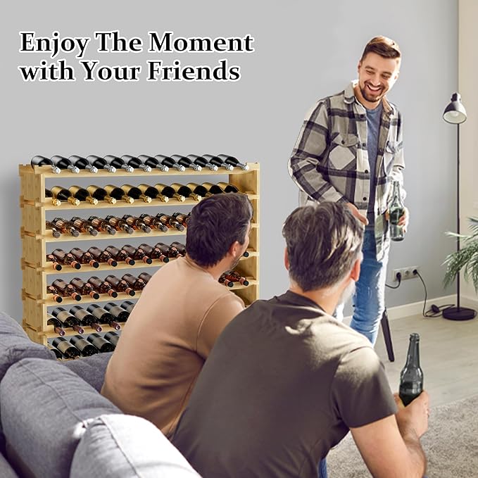 Bambloom Wine Rack Freestanding Floor, Stackable Wine Bottle Storage, Wooden Free Standing Wine Stand Organizer for Kitchen,Cellar. 36 Bottles Wine Holder Display Shelves for Champagne (Bamboo)