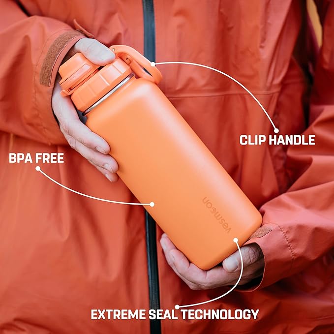 Vesmoon Vessence 32 Oz Stainless Steel Tea Infuser Bottle for Loose Leaf Tea, Water, Herbs, Fruits - Triple Layered Insulated, Leak Proof Bottle with Lid and Clip Handle - 24 Hours Hot/Cold