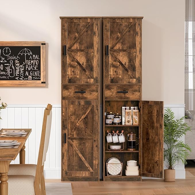WEENFON Tall Storage Cabinet, Bathroom Cabinet with 6 Shelves & Drawer, Narrow Storage Cabinet with Adjustable Shelves, Tall Cabinet for Living Room, Home Office, Rustic Brown