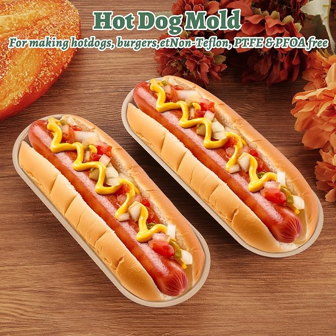 CYEAH 6 Pcs Mini Loaf Pan Baking Pan, 7-Inch Carbon Steel Hot Dog Loaf Pan Set, Non-Stick Hotdog-Shaped Bread and Cake Bakeware for Kitchen Baking, Hot Dog Bun Pan Serving Tray - Gold