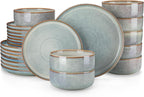 vancasso PLAYA Plates and Bowls Sets, 24 Pieces Light-Blue Dinnerware Sets for Kitchen, Reactive Glaze Dishes Set for 8, Dishwasher and Microwave Safe